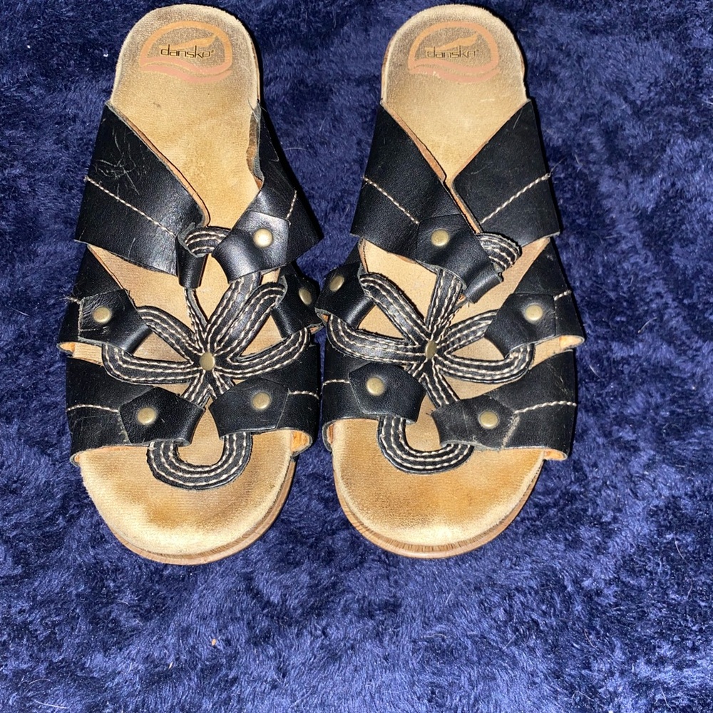 Dansko Black Leather Women's Sandals